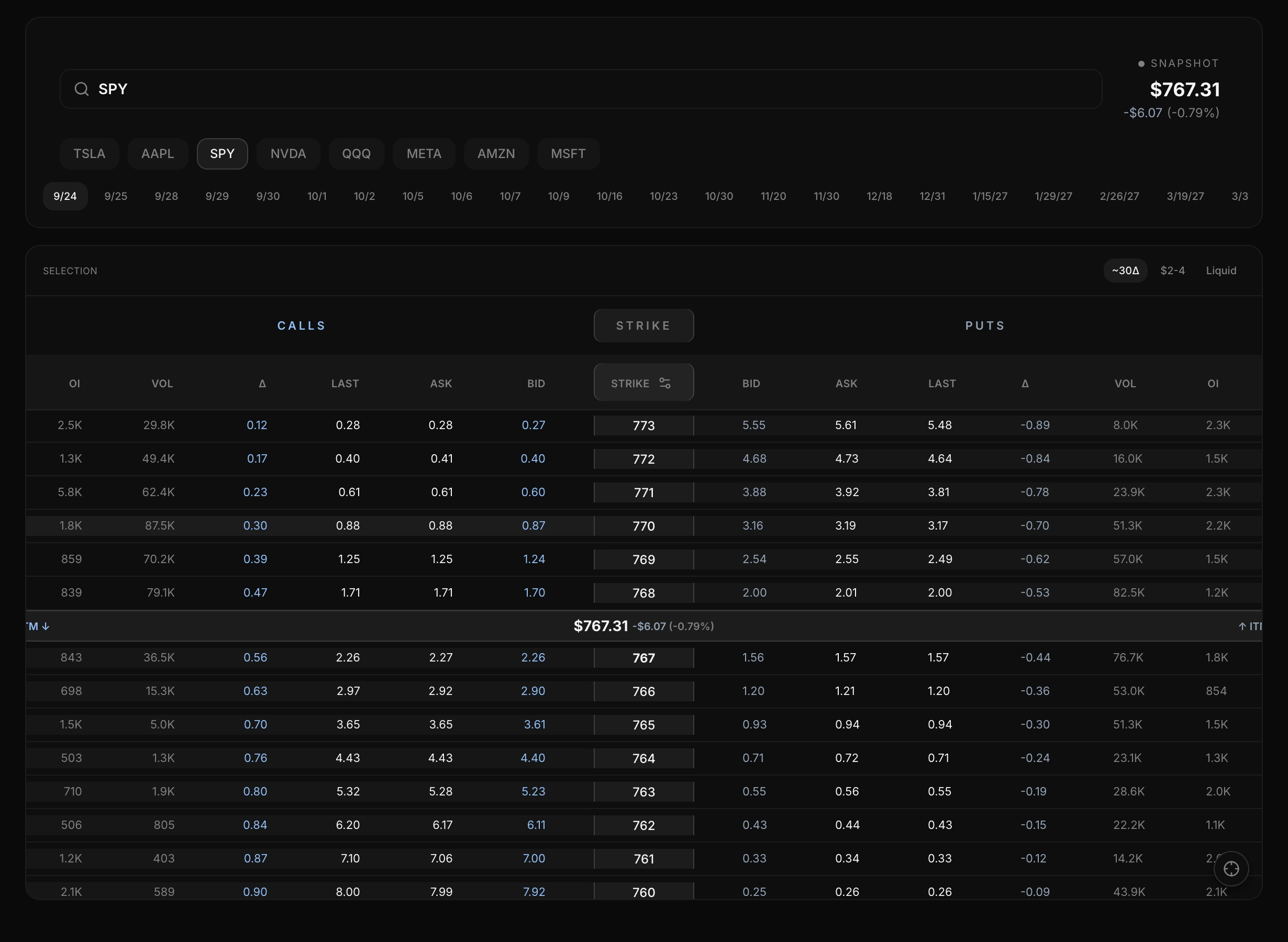 Nexus New Trade with a live SPY options chain