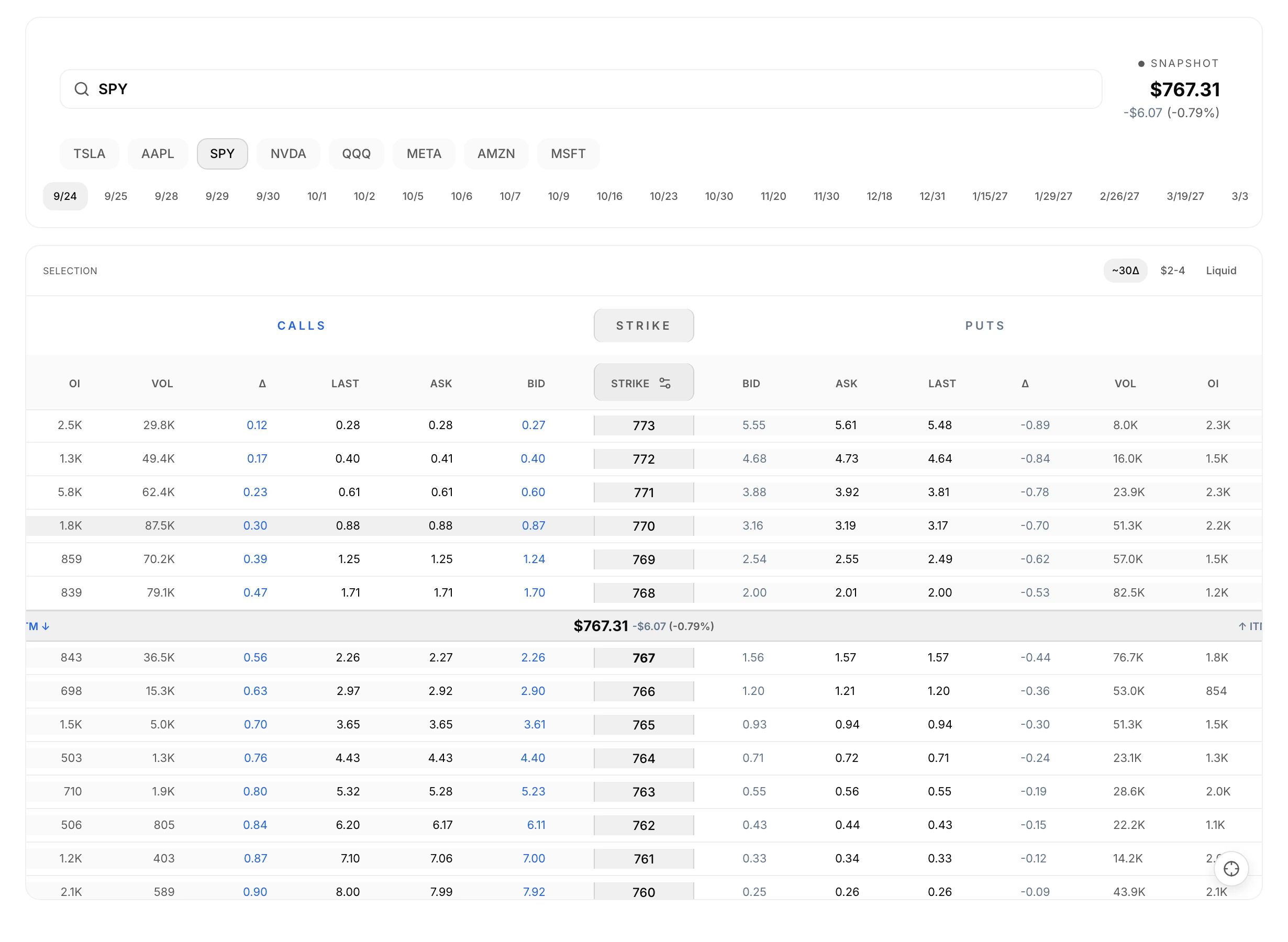 Nexus New Trade with a live SPY options chain